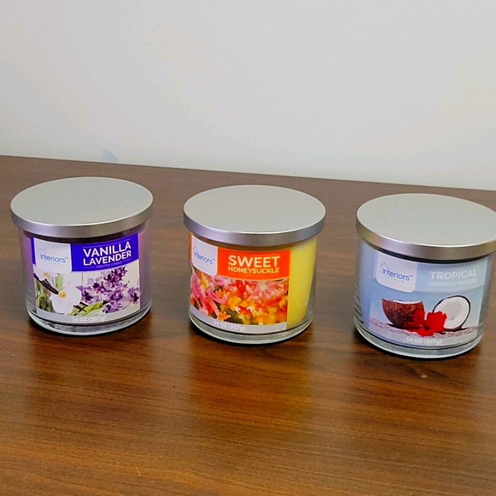 Set Of Three (3) scented candles Interiors® brand